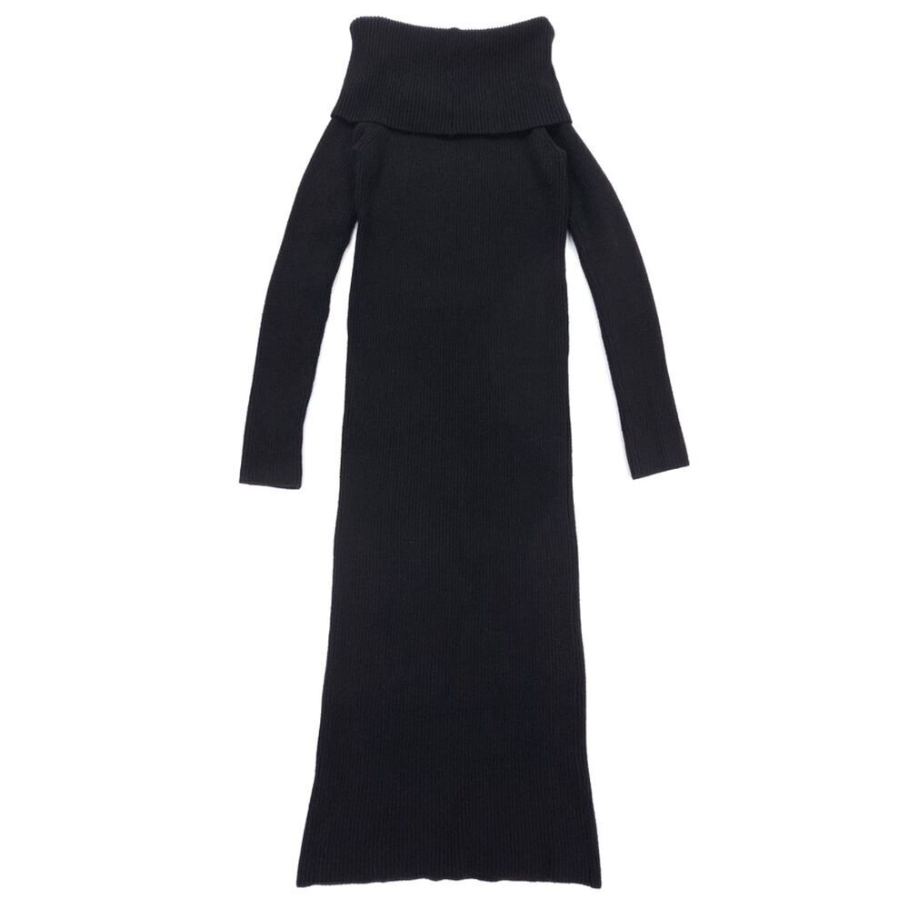 MODERN CITIZEN Fold Over Sweater Dress Ribbed Knit Off Shoulder Midi Black Small - Picture 5 of 6